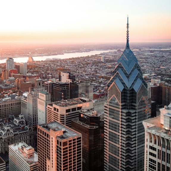 Philadelphia skyline looking east towards the Delaware River